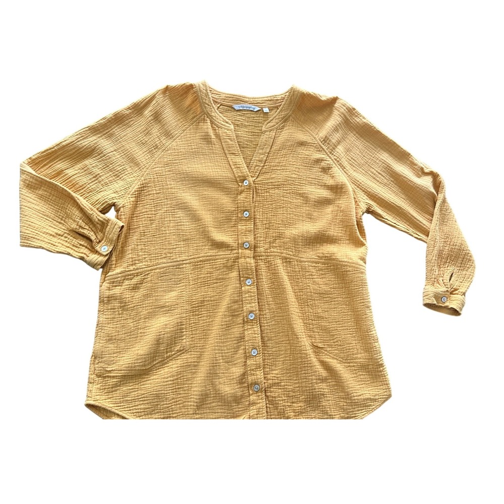 Soft Surroundings Mustard Yellow Gauze Button Down Tunic‎ Pockets  Top XL